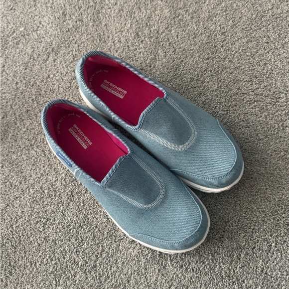 Skechers Denim Blue Slip-On Shoes with Pink Lining